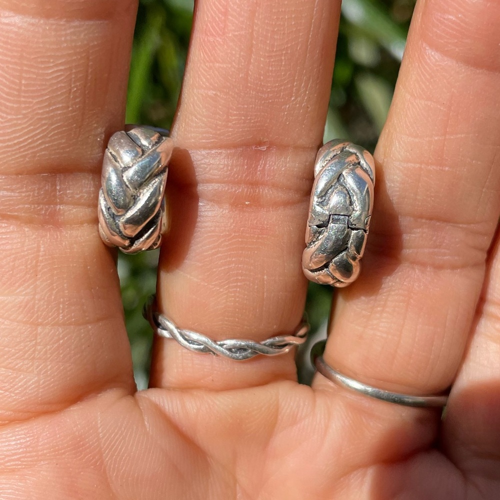 Chunky, Solid 925 Sterling Silver Braided Huggies… - image 3